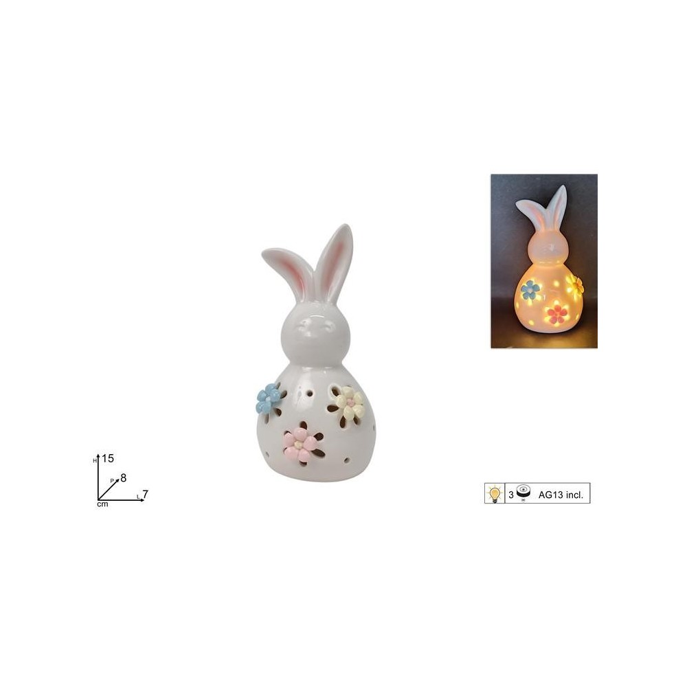 CONIGLIO 15CM CERAMICA CON LUCE